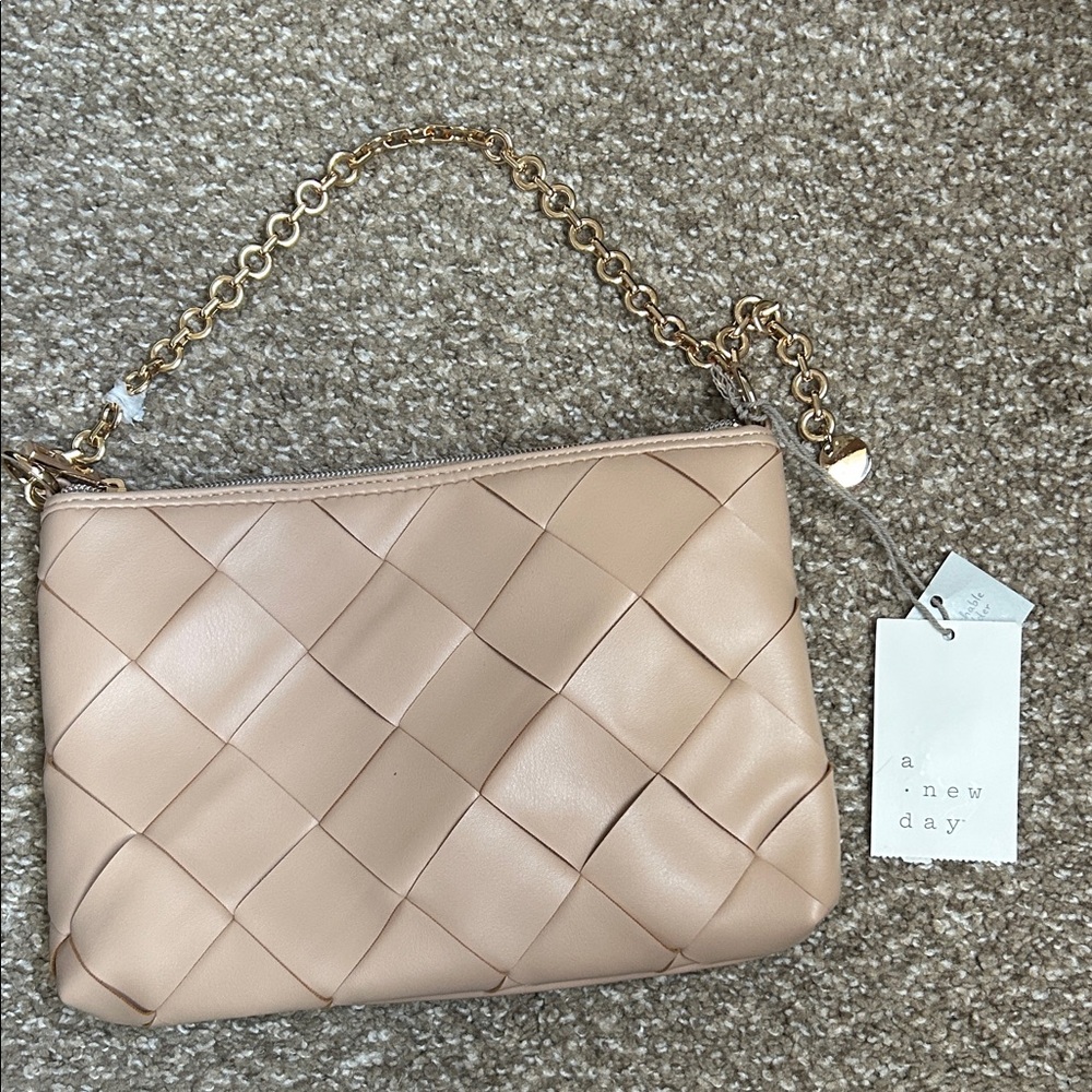 A New Day Beige Woven Chain Shoulder Bag